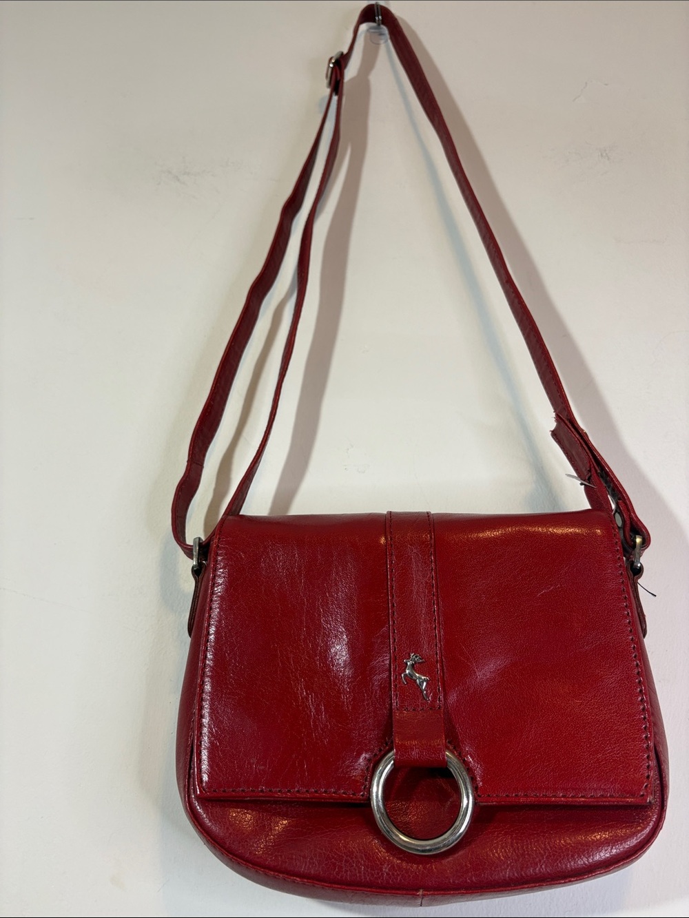 Y2K Era Vintage Cherry / Chili Red Leather Crossbody Ashwood Silver Metal Ring